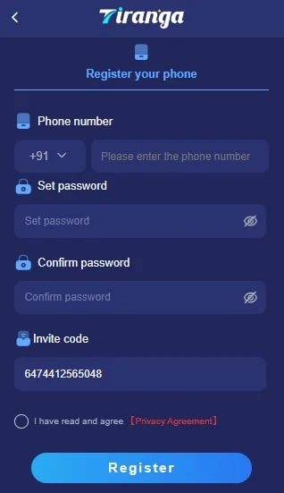 Tiranga Game Register
